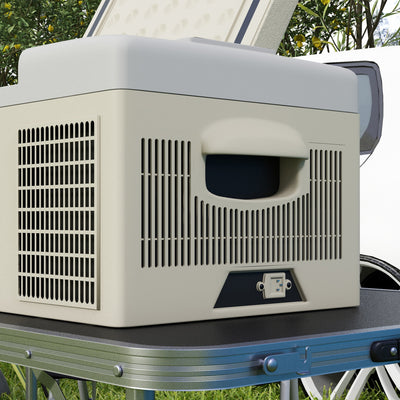 Outsunny 16L Portable Car Fridge, -20\'e2\'84\'83 to 10\'e2\'84\'83 Adjustable Temperature - Khaki/Grey 