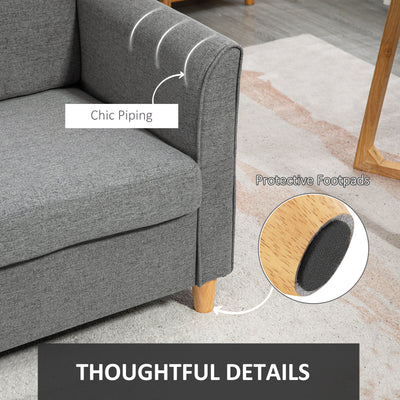 HOMCOM Compact Loveseat Sofa, Modern 2 Seater Sofa for Living Room with Wood Legs and Armrests, Grey 