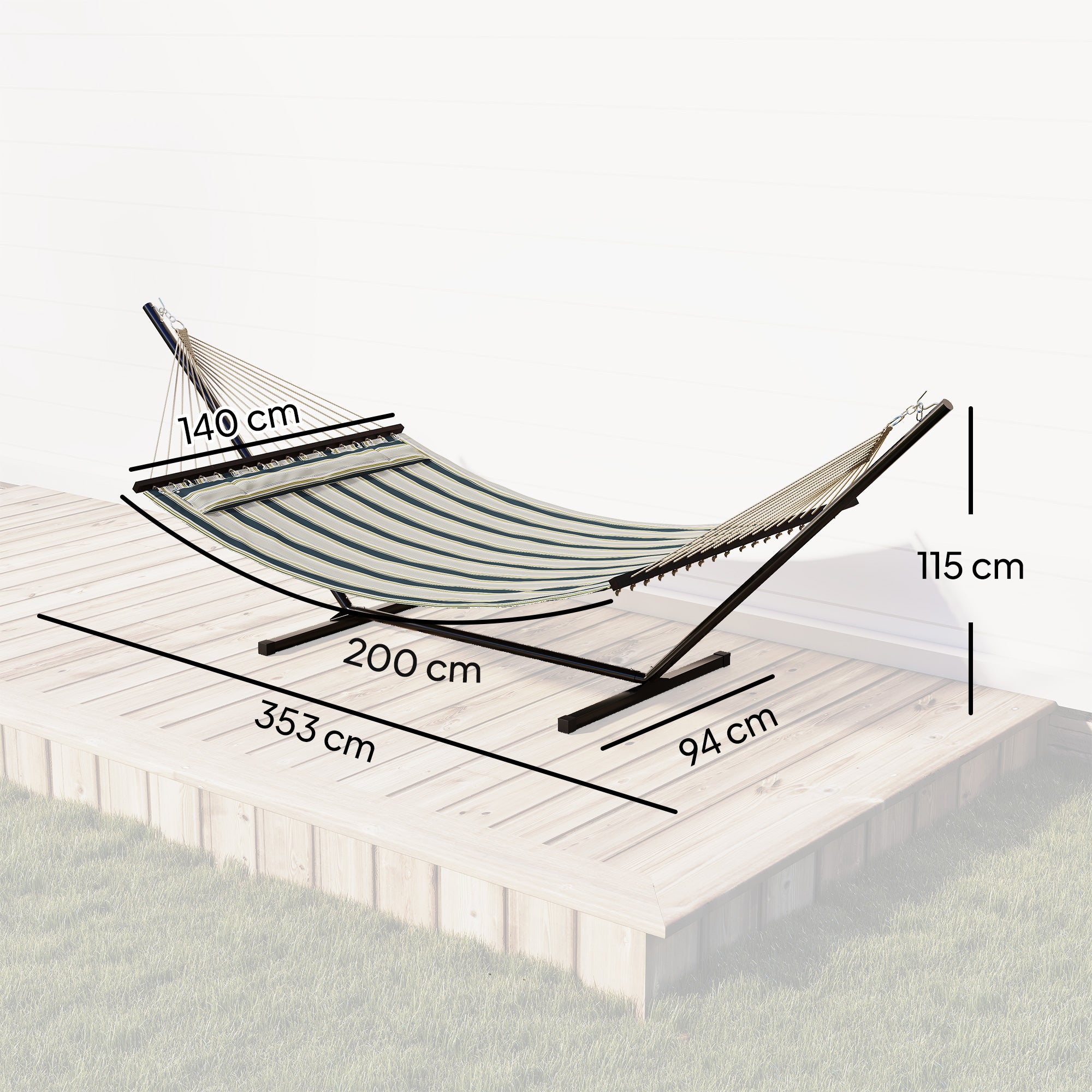 Outsunny Outdoor Hammock with Stand Detachable Pillow Striped Swing Steel Frame, for Garden, Patio, Green 