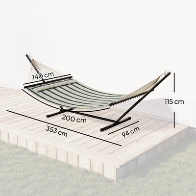 Outsunny Outdoor Hammock with Stand Detachable Pillow Striped Swing Steel Frame, for Garden, Patio, Green 