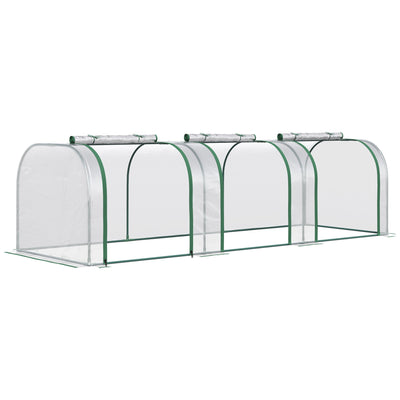 Outsunny PVC Tunnel Greenhouse Green Grow House Steel Frame for Garden Backyard with Zipper Doors 295x100x80 cm, Clear 