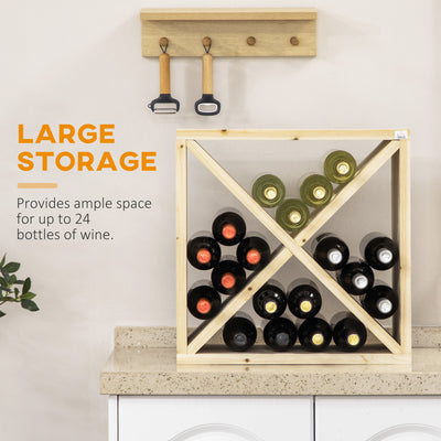 HOMCOM Set of 2 Wooden Wine Rack, X-Shaped Square Tabletop Storage Holder for 24 Bottle, Natural Wood 