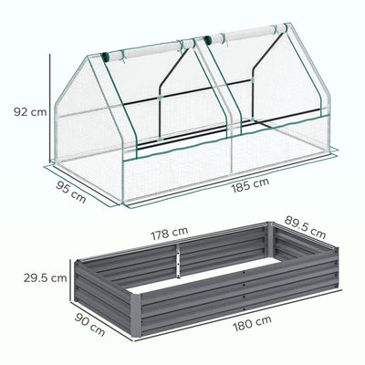 Outsunny Metal Planter Box with Cover, Raised Garden Bed with Greenhouse, for Herbs and Vegetables, White and Dark Grey 