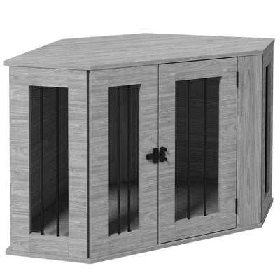 PawHut 2 in 1 Dog Crate Furniture Side Table, with Cushion, 104 x 55 x 63cm - Grey 