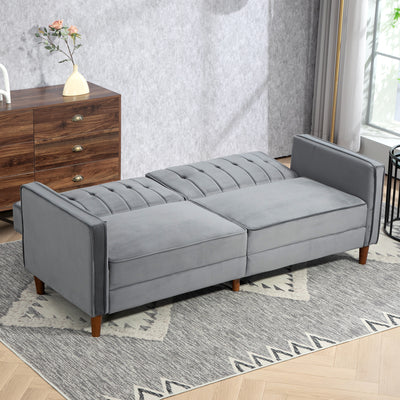 HOMCOM Velvet-Feel Three-Seater Sofa Bed - Dark Grey 