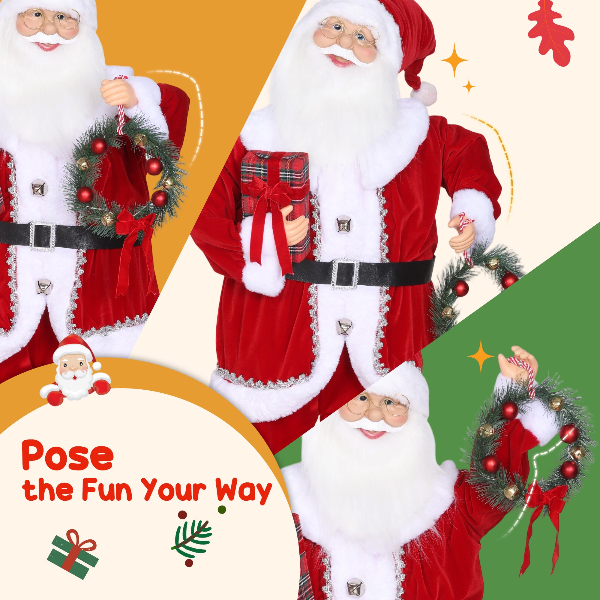 HOMCOM Singing and Dancing Santa Claus with Gift and Wreath