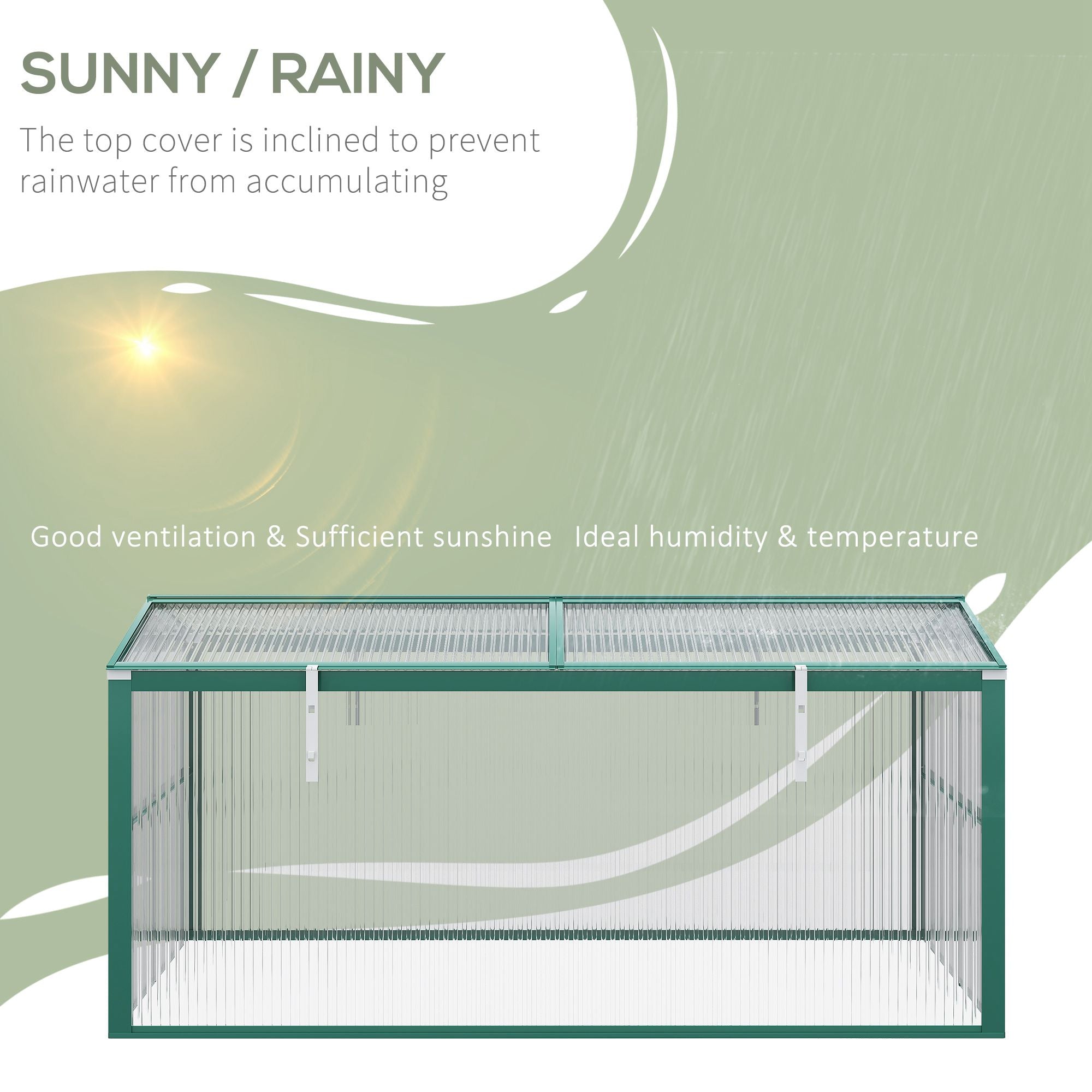 Outsunny Aluminium Polycarbonate Greenhouse Cold Frame Grow House, Openable Top for Flowers and Vegetables, 130x70x61cm 