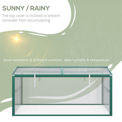 Outsunny Aluminium Polycarbonate Greenhouse Cold Frame Grow House, Openable Top for Flowers and Vegetables, 130x70x61cm 