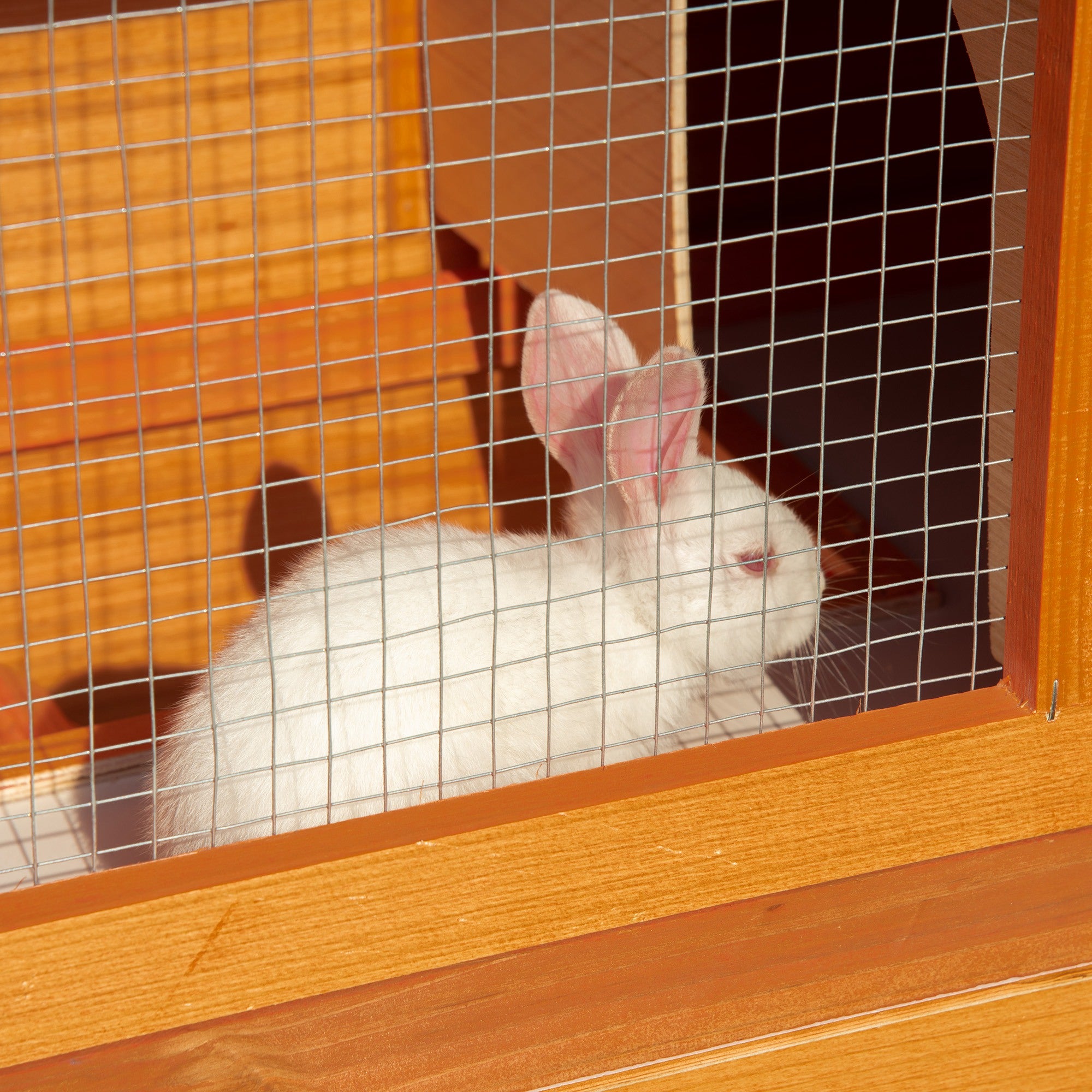 PawHut Rabbit Hutch Outdoor Guinea Pig Hutch Wooden Pet Cage Run 2-Tier with Opening Top, 90 x 45 x 80cm 