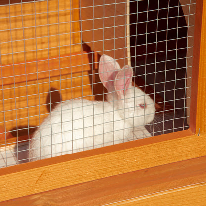 PawHut Rabbit Hutch Outdoor Guinea Pig Hutch Wooden Pet Cage Run 2-Tier with Opening Top, 90 x 45 x 80cm 