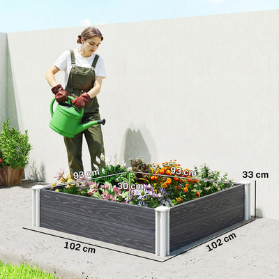 Outsunny Vinyl Raised Garden Bed Kit, 3 x 3 x 1ft Modular Elevated Garden Box with Slotting Legs and Open Bottom, Dark Grey 