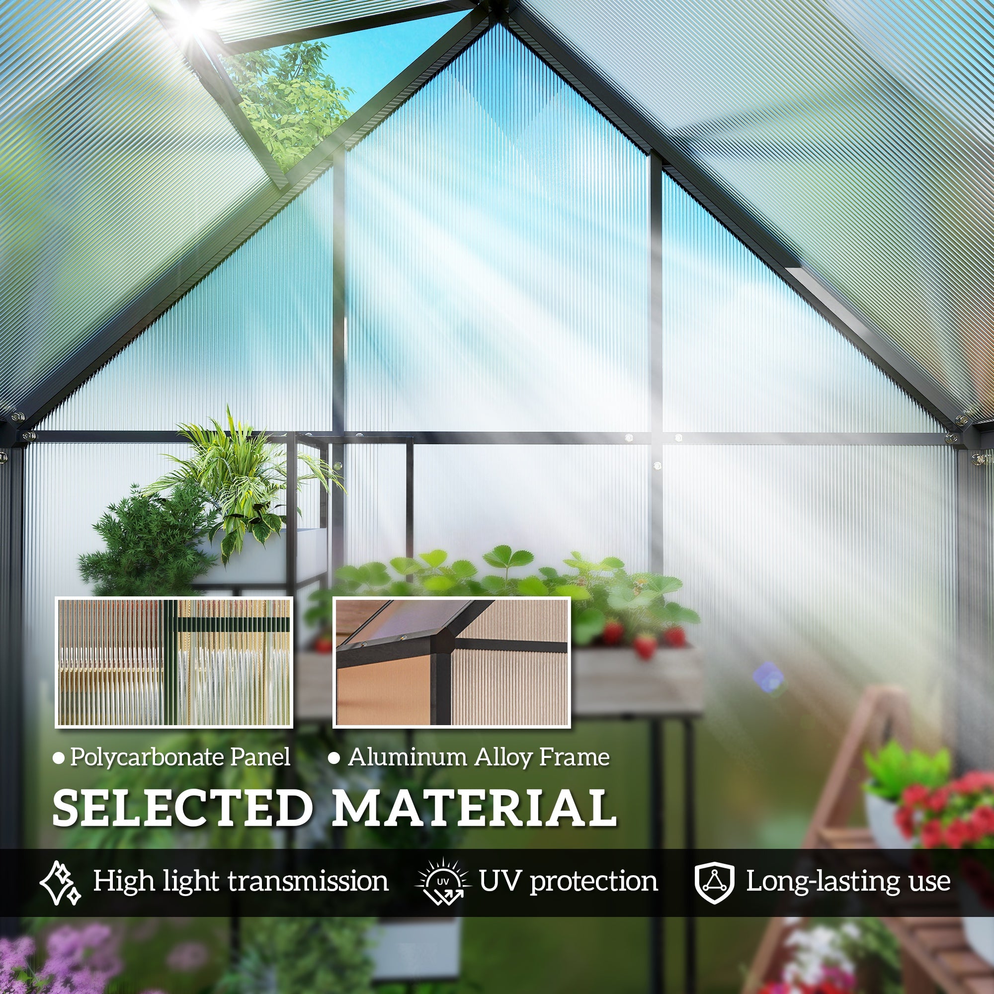 Outsunny Polycarbonate Greenhouse with Swing Door and Adjustable Window, Walk-in Greenhouse, 5.5 x 2ft, Black 