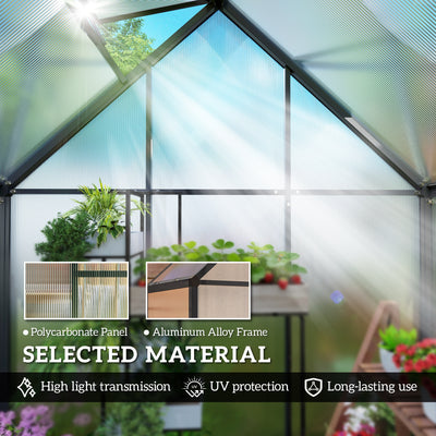 Outsunny Polycarbonate Greenhouse with Swing Door and Adjustable Window, Walk-in Greenhouse, 5.5 x 2ft, Black 
