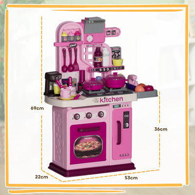 AIYAPLAY Kids Kitchen with 33 Pieces, Lights, Sounds, Storage, for Ages 3-6 Years, Pink 