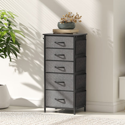 HOMCOM Chest of Five Fabric Drawers - Charcoal Grey