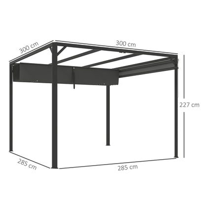 Outsunny 3 x 3m Aluminium Pergola, with Retractable Roof and Wall - Dark Grey 