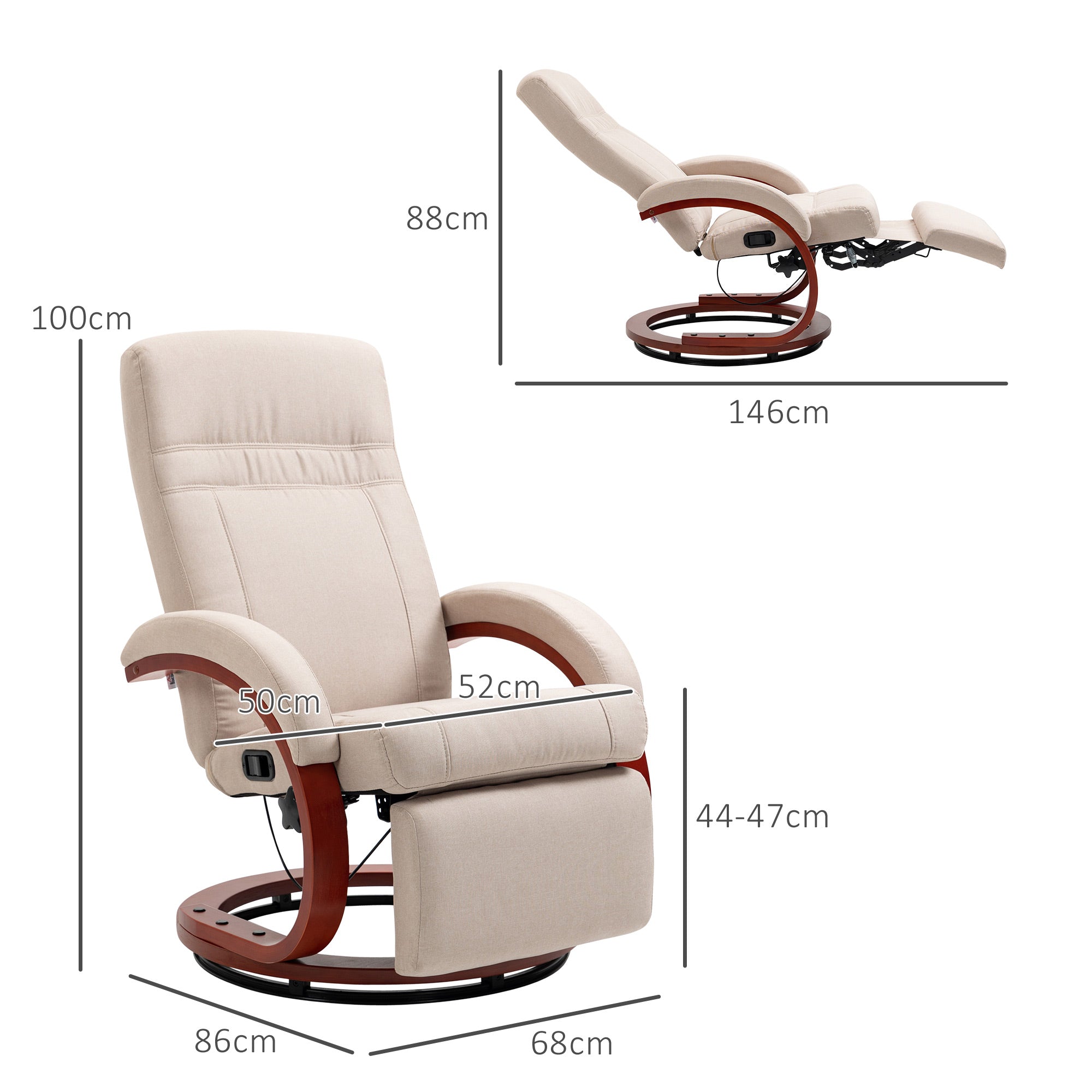 HOMCOM 135\'c2\'b0 Manual Reclining Swivel Chair, with Footrest - Beige