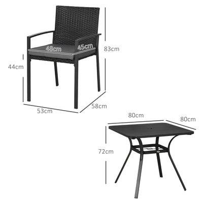 Outsunny Five-Piece Garden Dining Set, with Rattan Seat Chairs and Cushions - Black 