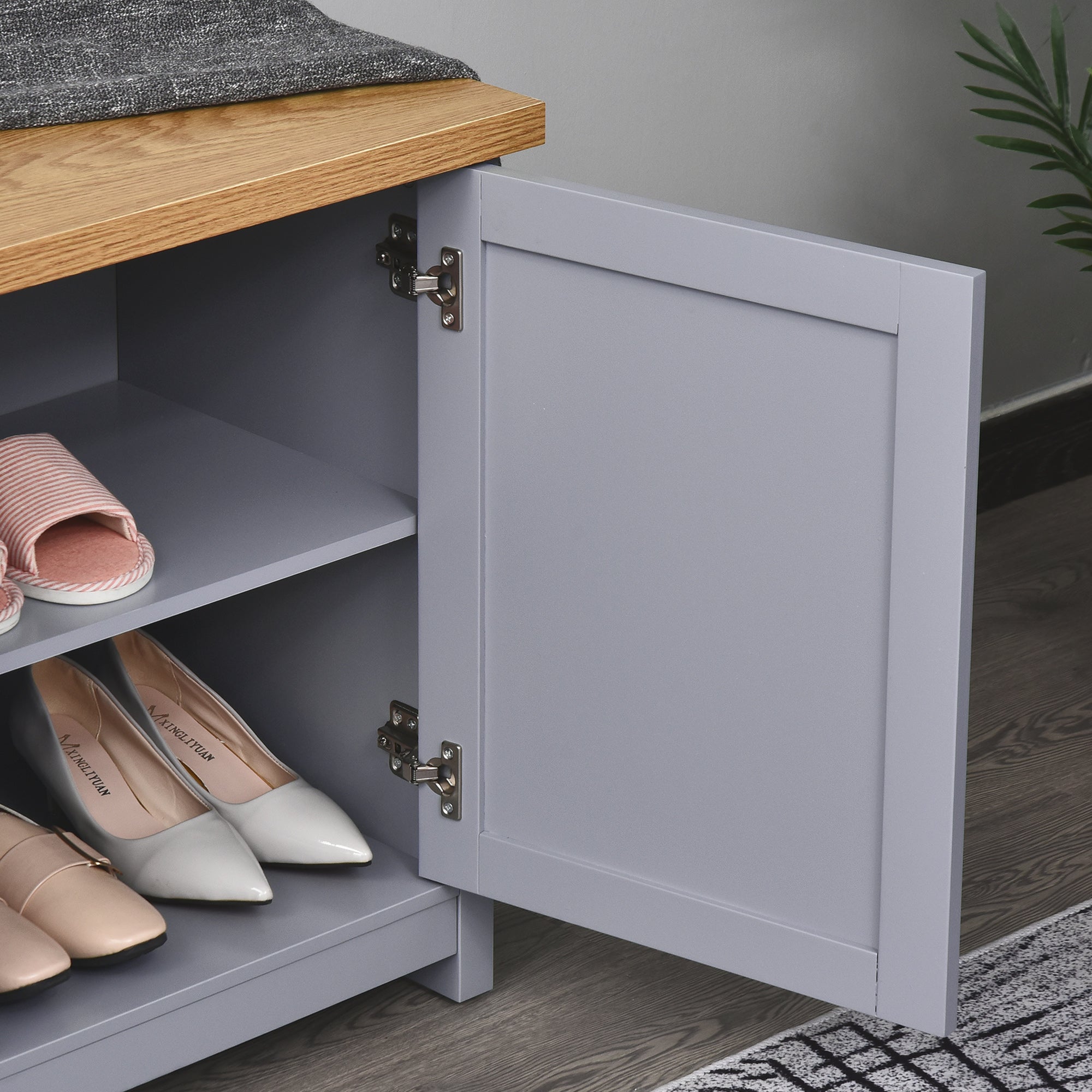 HOMCOM Shoe Cabinet, Modern Shoe Bench with 2 Doors for Hallway, Entryway, Grey 
