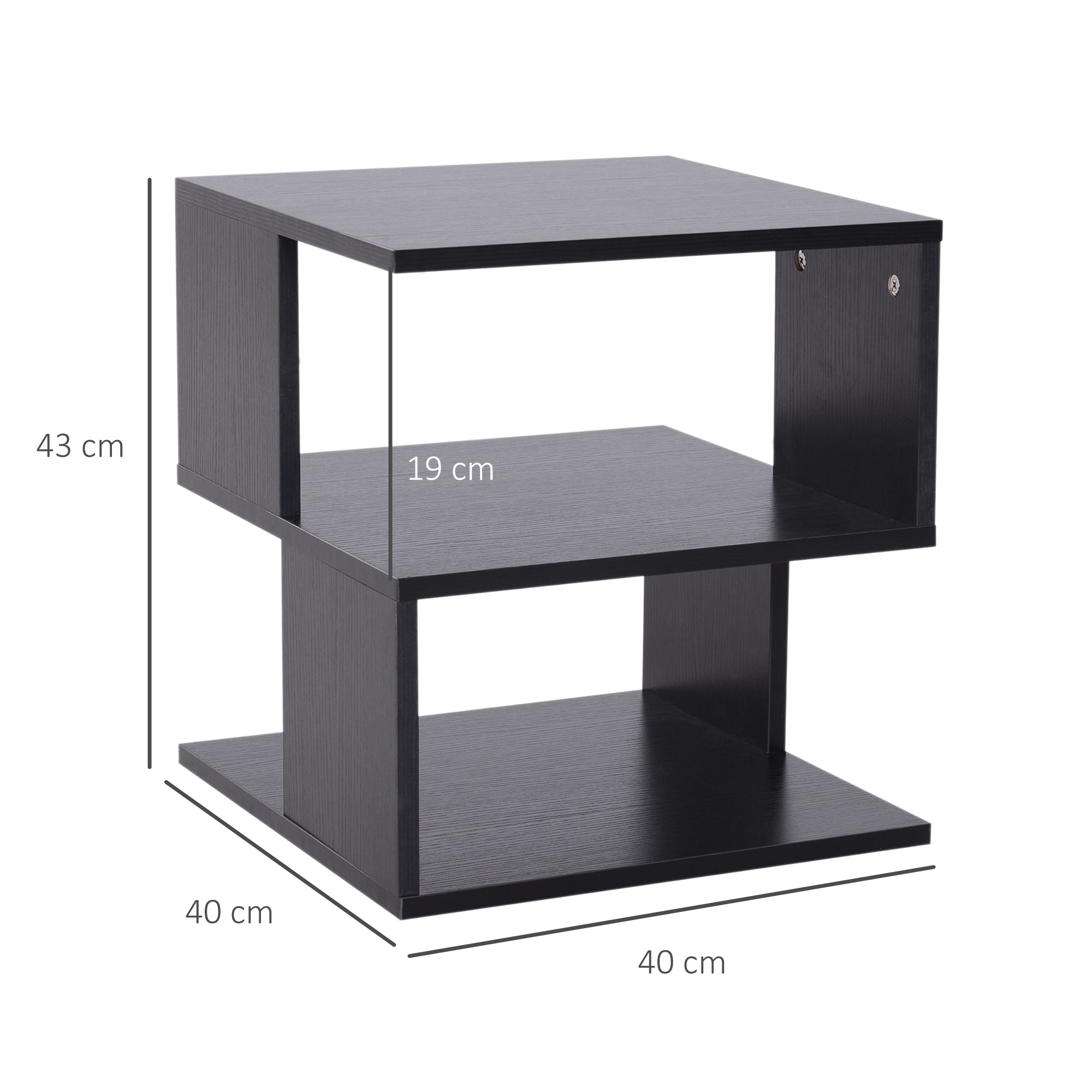 HOMCOM Side Table Square Coffee Table Modern End Table with 2 Tier Storage Shelves for Living Room, Bedroom, Black 