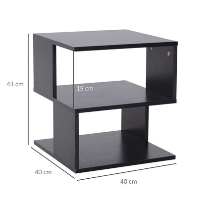 HOMCOM Side Table Square Coffee Table Modern End Table with 2 Tier Storage Shelves for Living Room, Bedroom, Black 