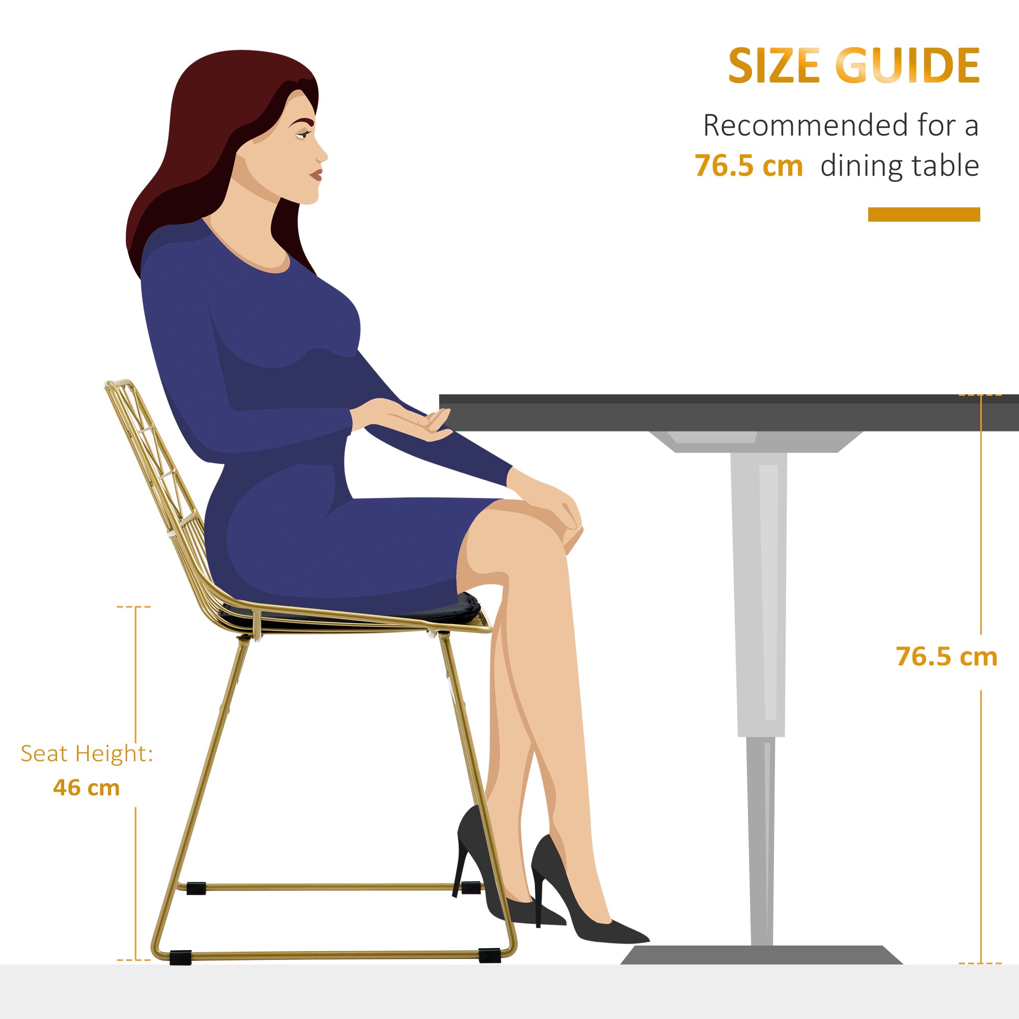 HOMCOM Luxurious Dining Chairs Set of 2, Metal Wire Kitchen Chair with Removable Velvet-feel Cushion, Cut-out Back and Steel Frame for Dining Room, Gold Tone 