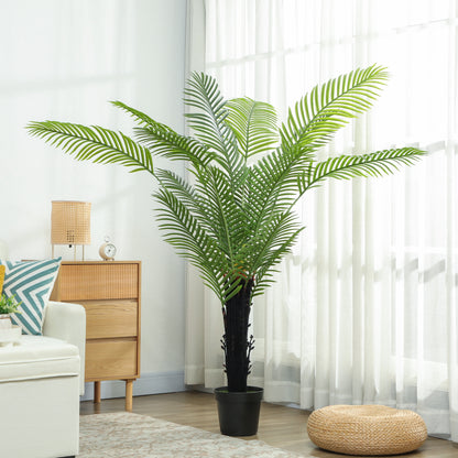 HOMCOM 175cm Artificial Areca Palm Tree with 16 PE Leaves, Decorative Artificial Plant with Plastic Pot and Flocked Soil, Fake Plant for Home Office Decor, Green