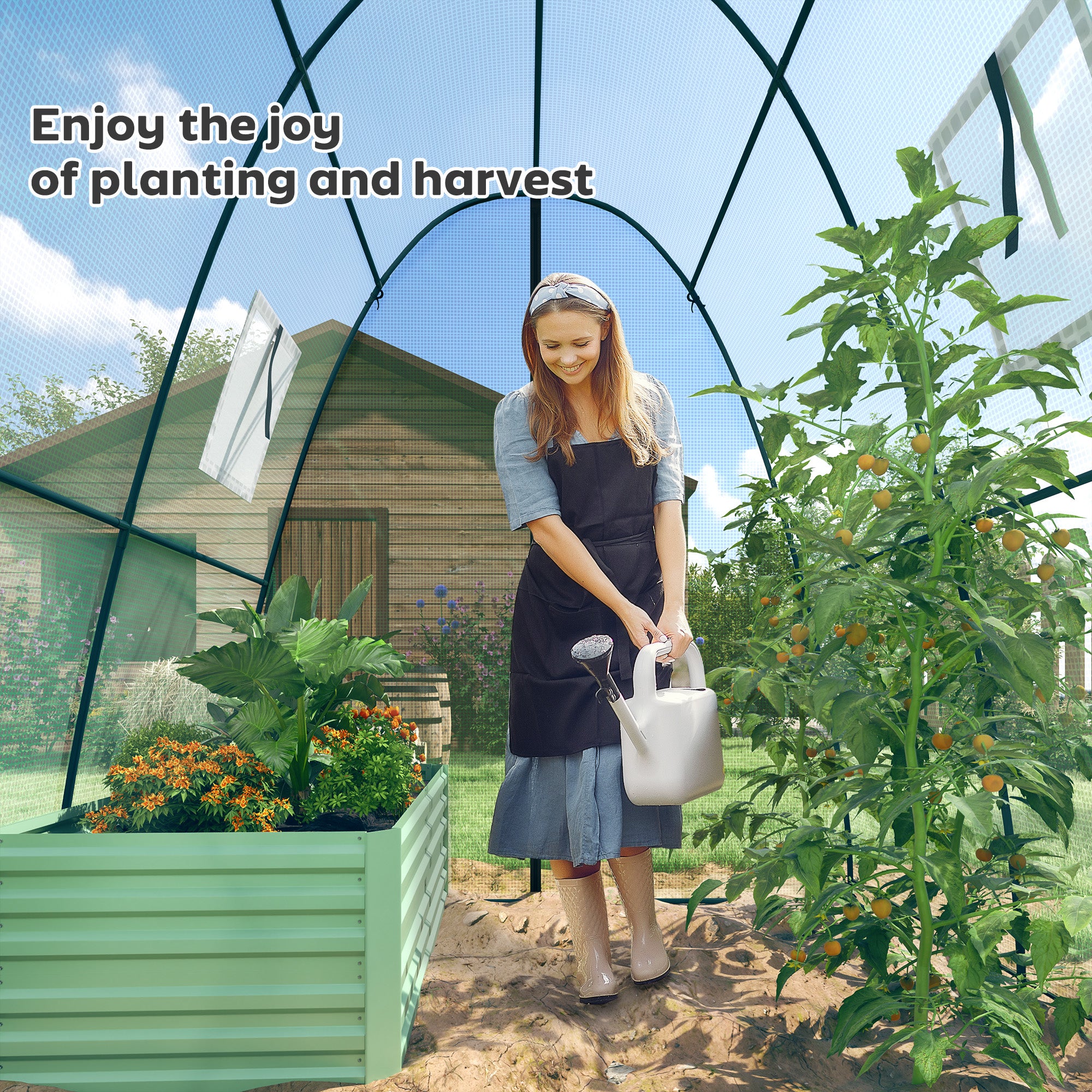 Outsunny Polytunnel Greenhouse with Sandbags, Walk-In Tunnel Green House with 2 Doors and Screen Windows, 1.8 x 1.8 x 2m, Green 