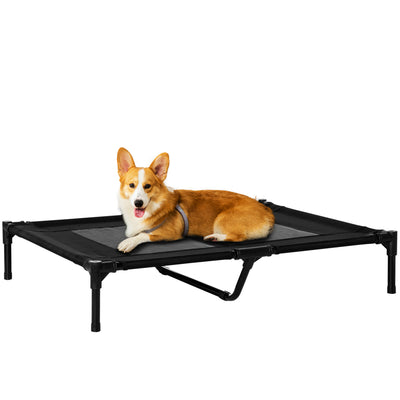 PawHut Large Raised Dog Bed Cat Elevated Lifted Cooling Portable Camping Basket Outdoor Indoor Mesh Pet Cot Metal Frame Black 