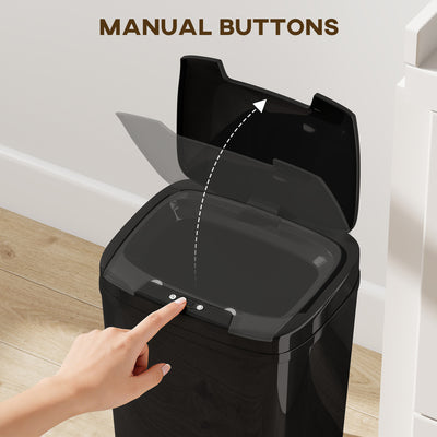 HOMCOM 15L Sensor Bin, Automatic Touchless Kitchen Bin, Easy Clean, Battery Operated for Home Office, Bedroom, Bathroom, Black 