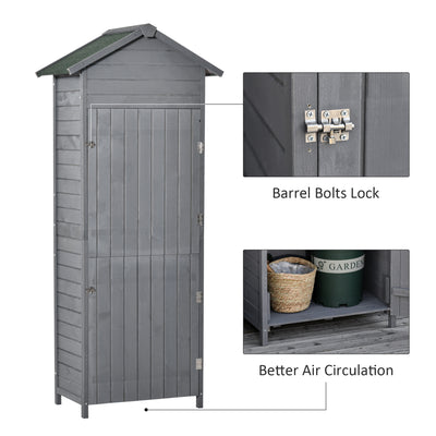 Outsunny Wooden Garden Storage Shed Utility Gardener Cabinet w/ 3 Shelves, Tilted-felt Roof and Two Lockable Doors, 79cm x 49cm x 191.5cm, Dark Grey 