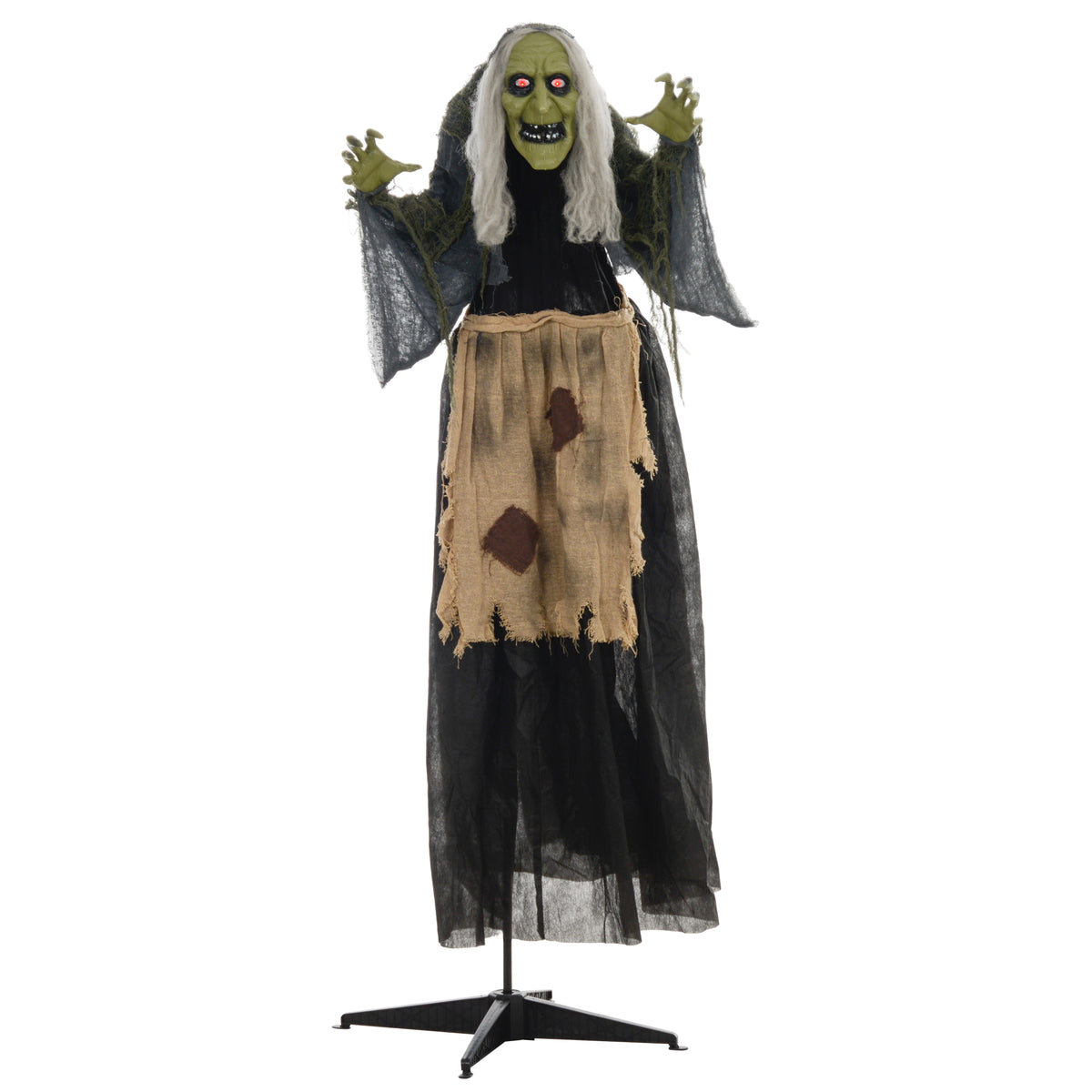HOMCOM 5'2" Hunchback Witch Halloween Animatronic, with Glowing Eyes 