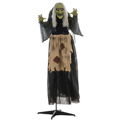 HOMCOM 5'2" Hunchback Witch Halloween Animatronic, with Glowing Eyes 