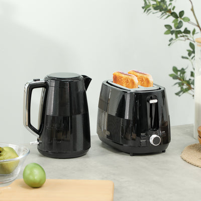 HOMCOM Kettle and Toaster Set, 1.7L 3000W Fast Boil Kettle & 2 Slice Toaster Kitchen Set with 7 Level Browning Controls, Defrost, Reheat, Boil-dry Protection, Black 