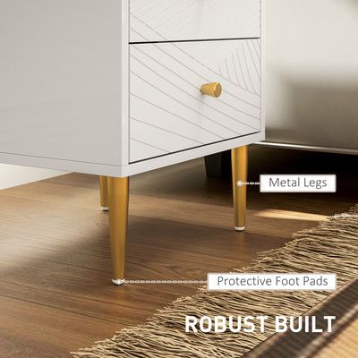 HOMCOM Elegant Two-Drawer Bedside Table - White/Gold-Tone 