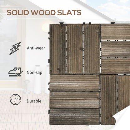 Outsunny 27 Pcs Wooden Interlocking Decking Tiles, Outdoor Flooring Tiles for Patio, Balcony, Terrace, Hot Tub, 30 x 30 cm per Piece, 2.5\'e3\'8e\'a1 per Pack, Charcoal Grey