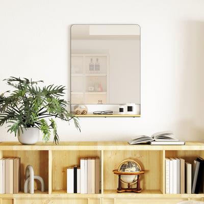HOMCOM Wall Mirror with Wood Shelf - Black 