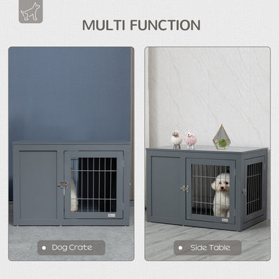 PawHut Furniture Style Dog Crate for Small and Medium Dogs, End Table Pet Cage with Two Lockable Doors - Grey 