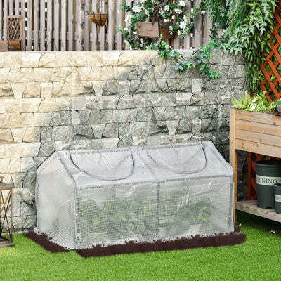 Outsunny Mini Greenhouse Portable Flower Planter Tomato Vegetable House for Garden Backyard with Zipper 120 x 60 x 60 cm, White 