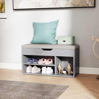HOMCOM Shoes Cabinet Bench Hidden Storage Padded Seat Organiser Footwear Rack Hallway Grey Wood Grain 