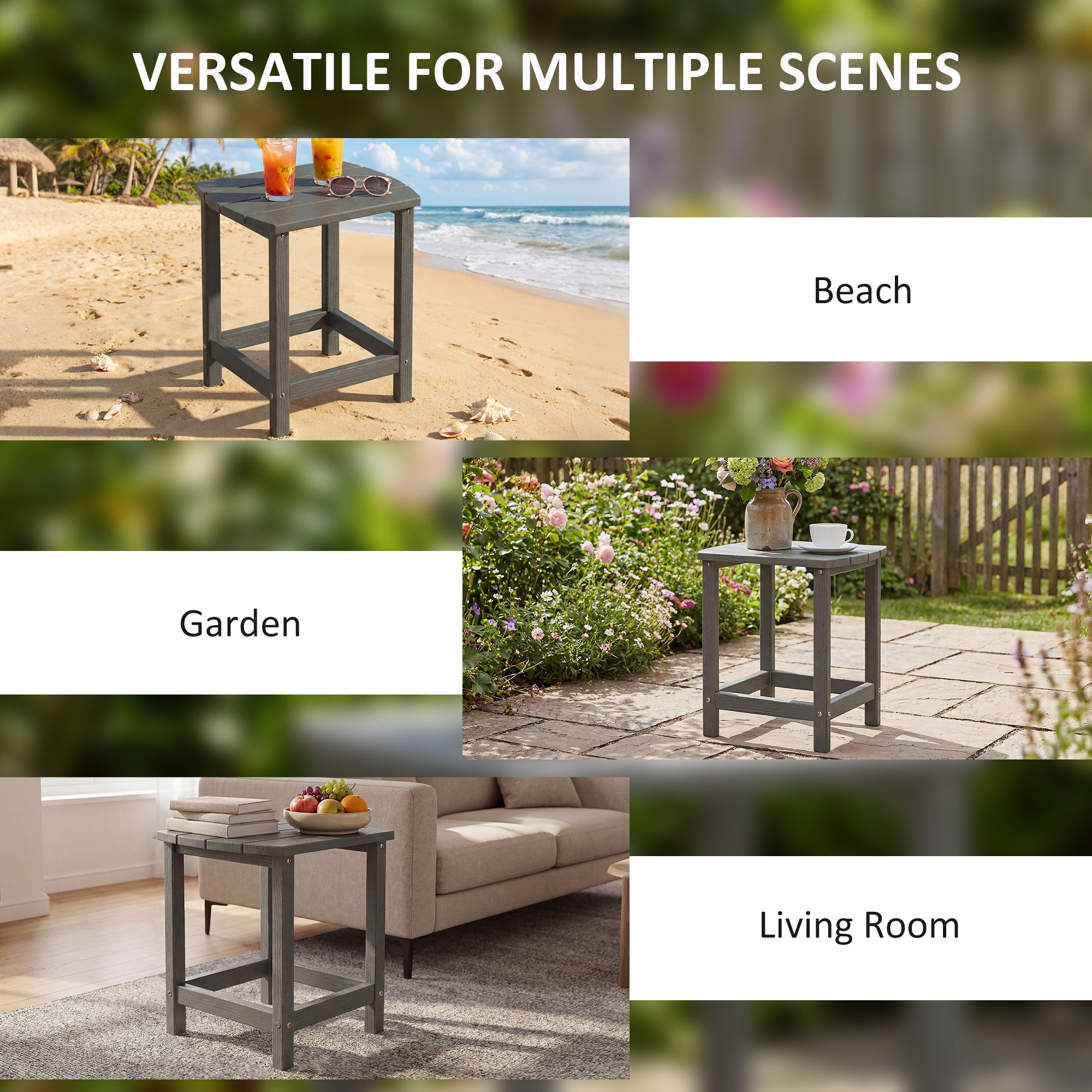 Outsunny Outdoor Side Table, Garden Coffee Table, All-Weather Adirondack Side Table for Garden, Beach, Indoor Outdoor, Grey 