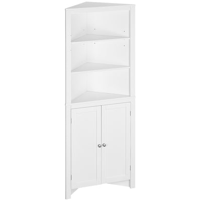 kleankin Triangle Bathroom Cabinet, Corner Bathroom Storage Unit with Cupboard and 3-Tier Shelves, Free Standing, White 