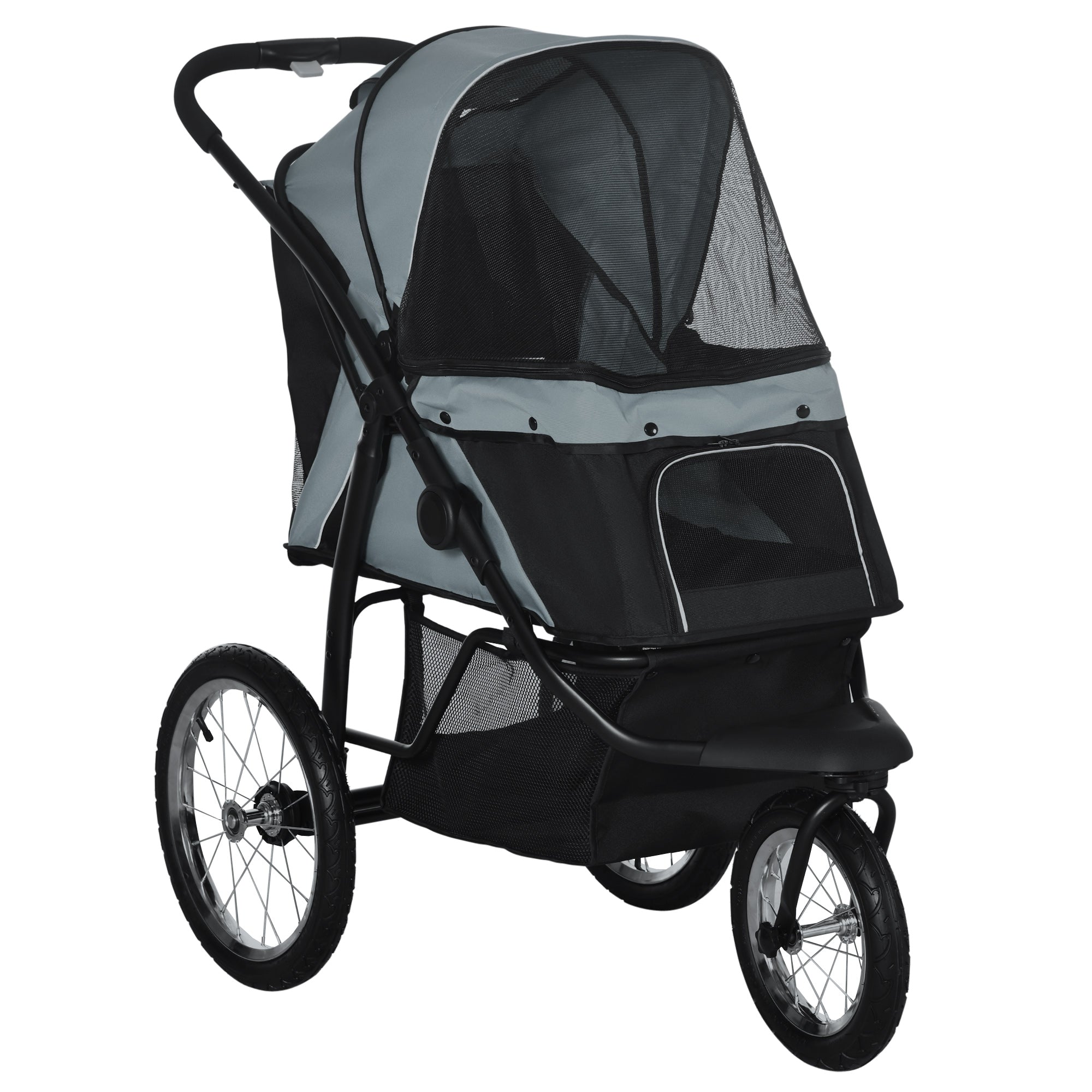 PawHut Dog Pram Dog Stroller Jogger Foldable Pet Pushchair for Medium, Small Dogs, w/ Rubber Wheels, Washable Cushion - Grey 