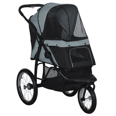 PawHut Dog Pram Dog Stroller Jogger Foldable Pet Pushchair for Medium, Small Dogs, w/ Rubber Wheels, Washable Cushion - Grey 