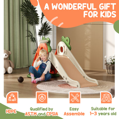AIYAPLAY 3 in 1 Foldable Toddler Slide with Basketball Hoop, Climber, Carrot-themed, for 1-3 Years 