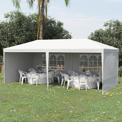 Outsunny 6 x 3 m Party Tent Gazebo Marquee Outdoor Patio Canopy Shelter with Windows and Side Panels White 