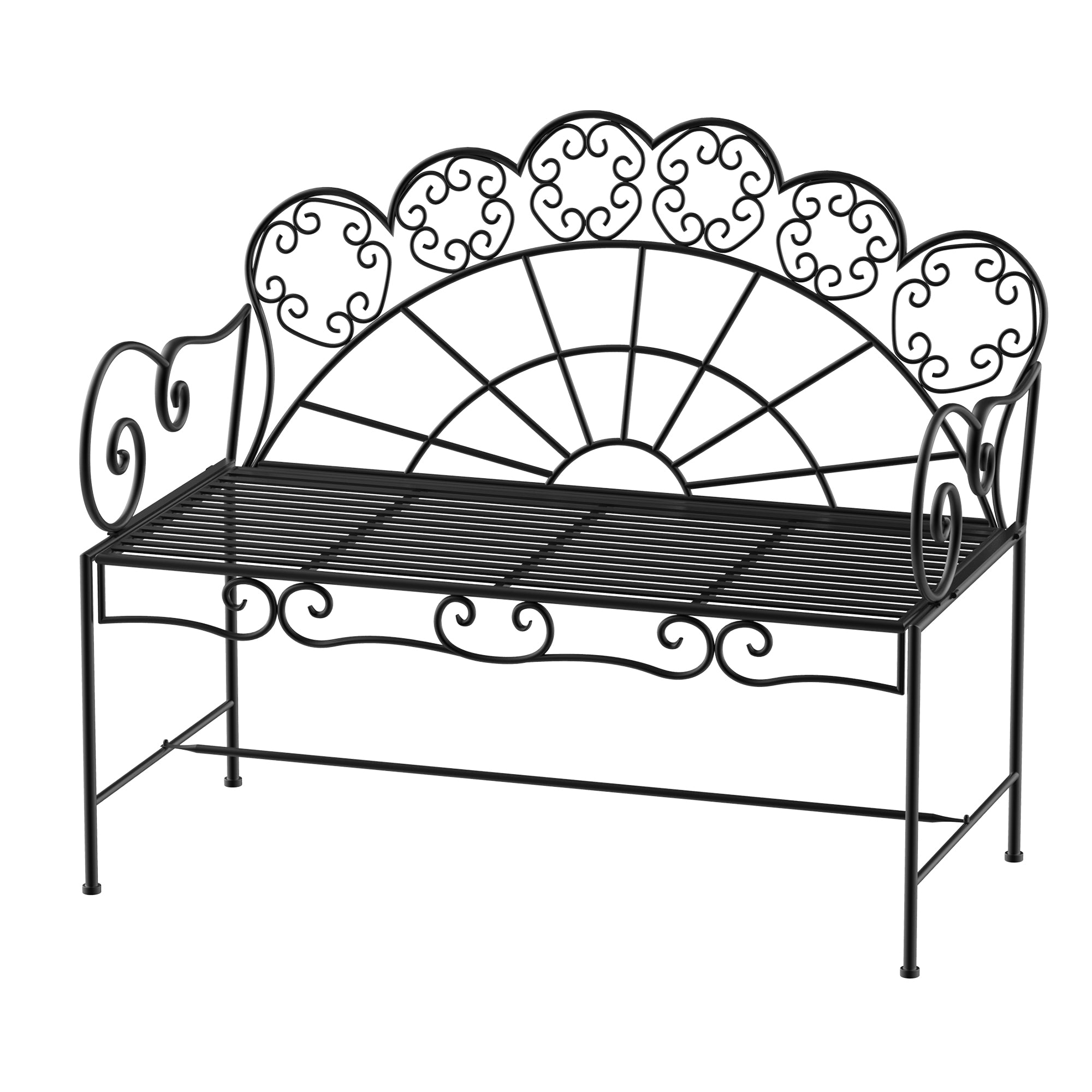 Outsunny Metal Garden Bench Loveseat with Slatted Seat, Black 