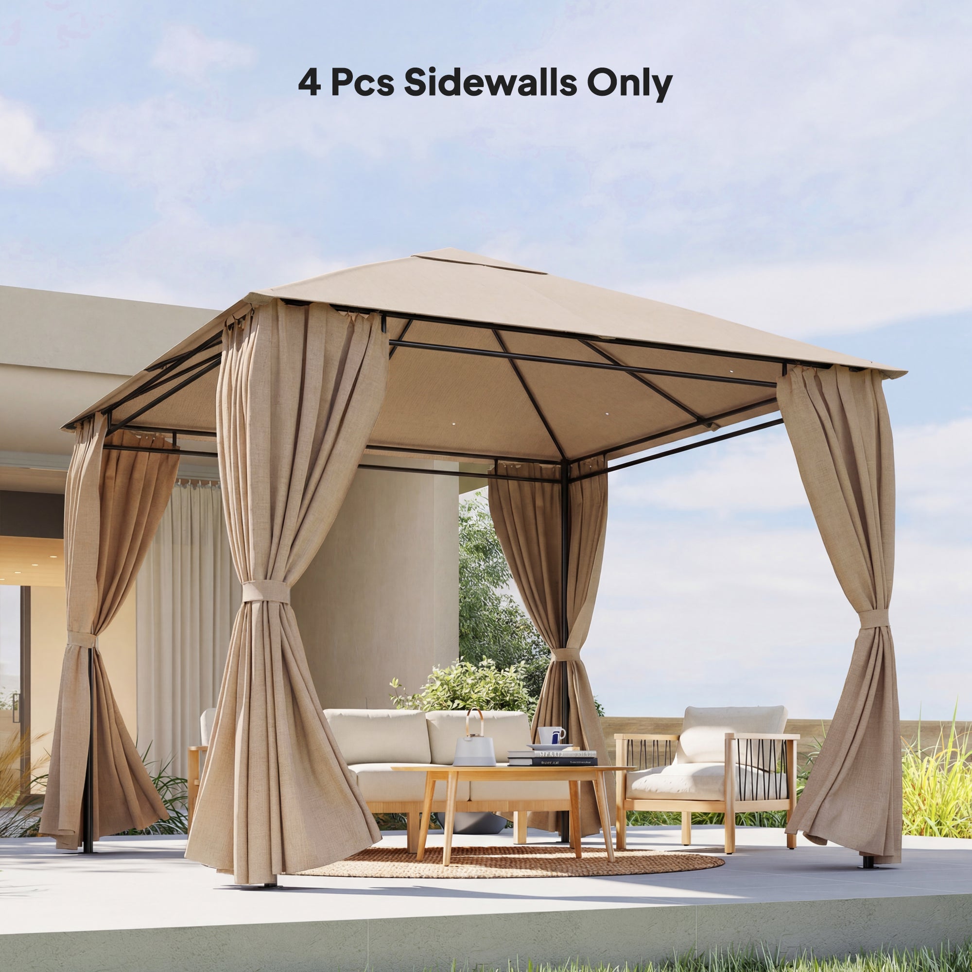 Outsunny 4 Pack Replacement Gazebo Curtains Privacy Panel for Most 3 x 3 m Gazebo, Outdoor Shelter Sidewalls, Khaki 