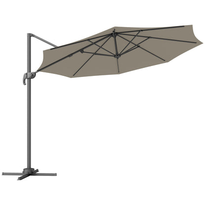 Outsunny 3 x 3(m) Cantilever Parasol with Cross Base, Garden Umbrella with 360° Rotation, Crank Handle and Tilt for Outdoor, Light Grey 