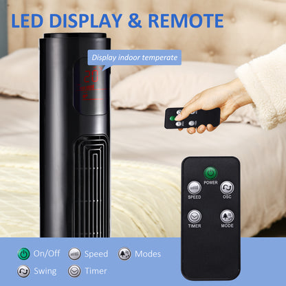 HOMCOM 38'' Freestanding Tower Fan, 3 Speed 3 Mode, 12h Timer, 70 Degree Oscillation, LED Panel, 5M Remote Controller, Black 